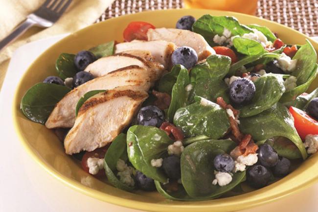 Blueberry Spinach Salad with Hot Bacon Dressing