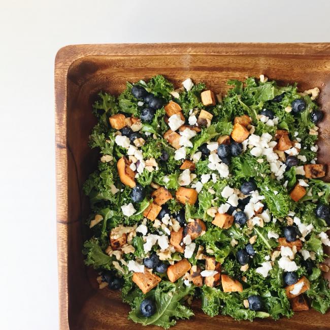 Roasted Yam & Blueberry Kale Salad