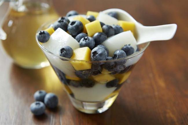 Almond Jelly With Blueberries & Mango