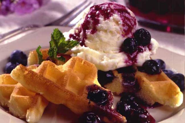 Dessert Waffles With Spiced Blueberry Sauce