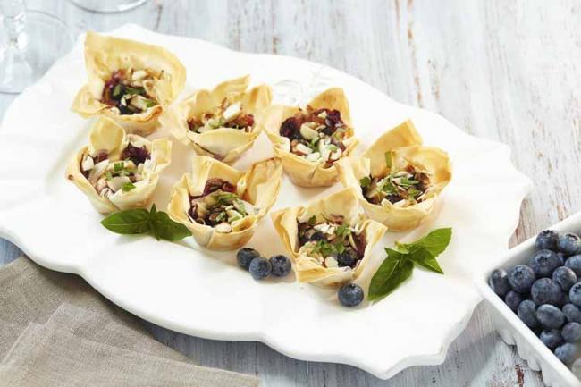 Blueberry Goat Cheese Sweet Chili Phyllo Cups