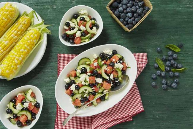 Blueberry, Watermelon, Cucumber And Feta Salad